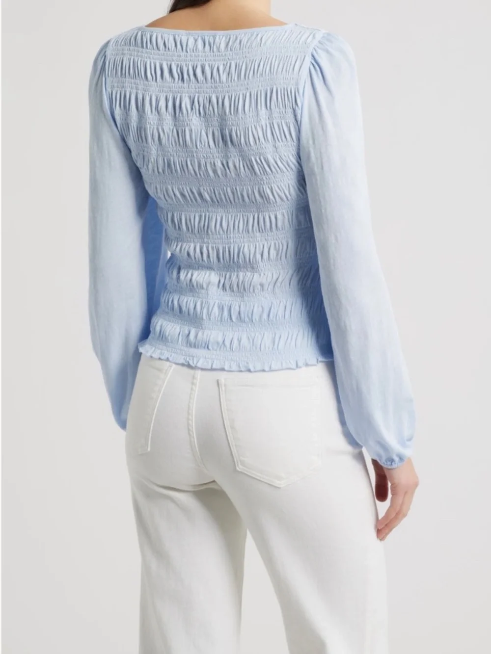 Madewell Light Blue Smocked Long Sleeve Top